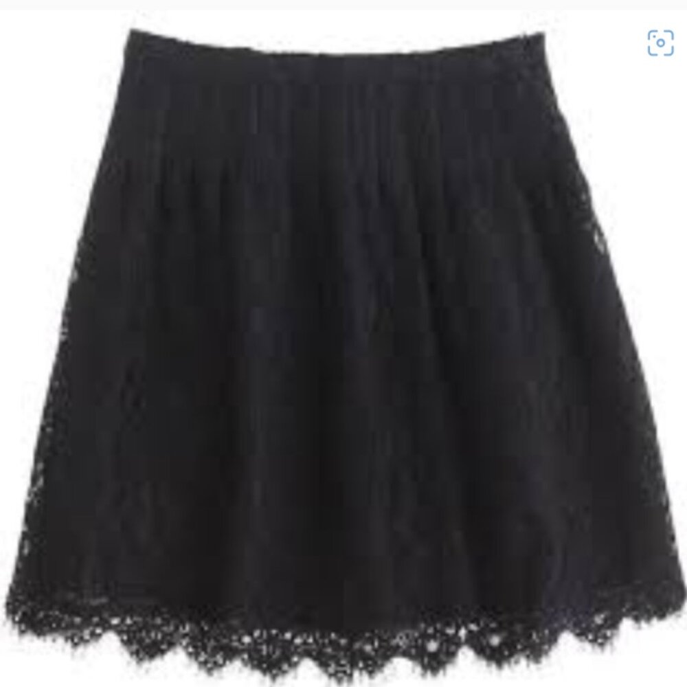 J. Crew Navy Lace Scalloped Hem Fully Lined Side Zip Feminine Mini Skirt Size 6‎